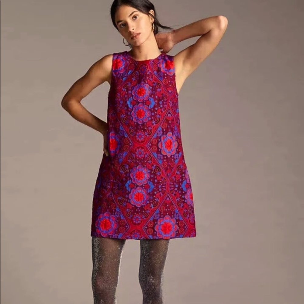 Eva Franco Anthropologie Red Crochet lace dress 4